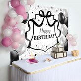 Aperturee - Aperturee Black Silver Balloons Glitter Happy Birthday Backdrop